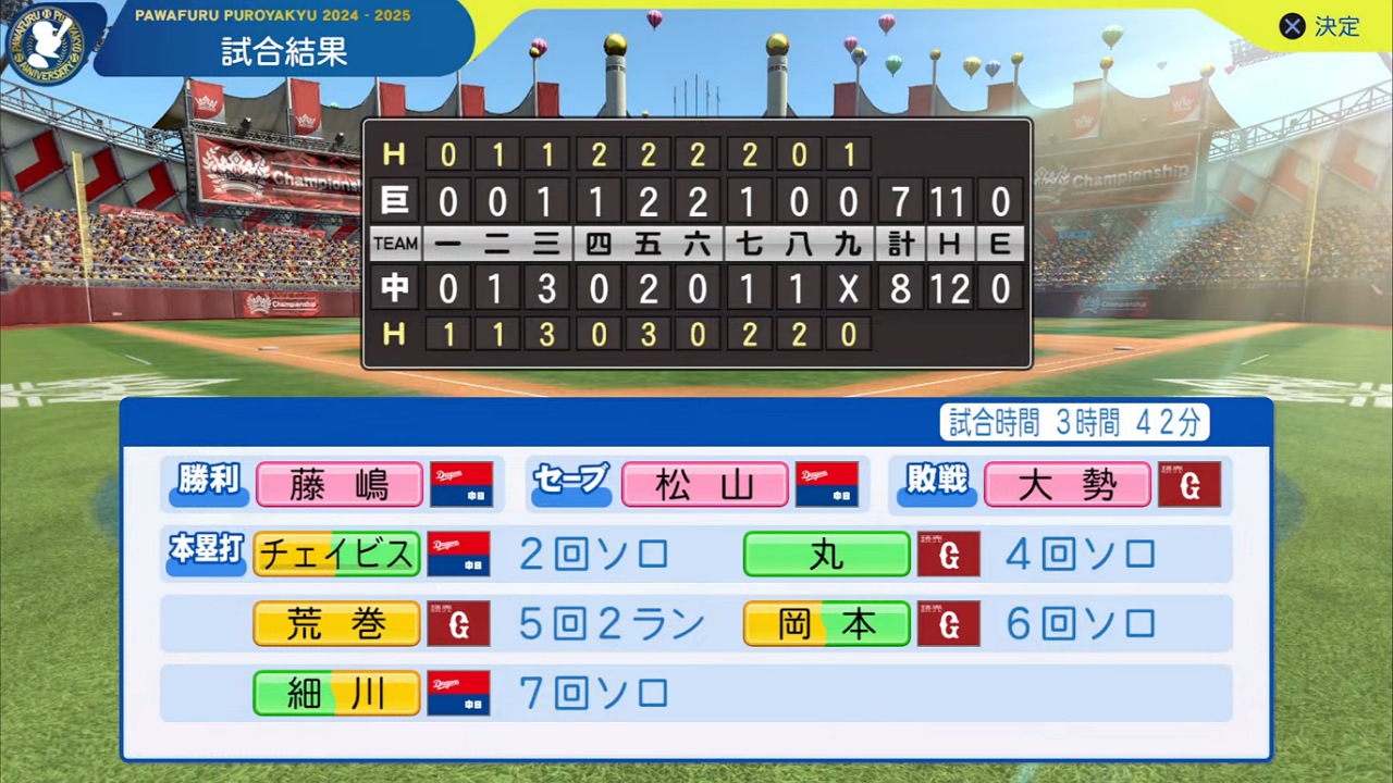 ifドラゴンズ 対 ifジャイアンツ 4回戦試合結果