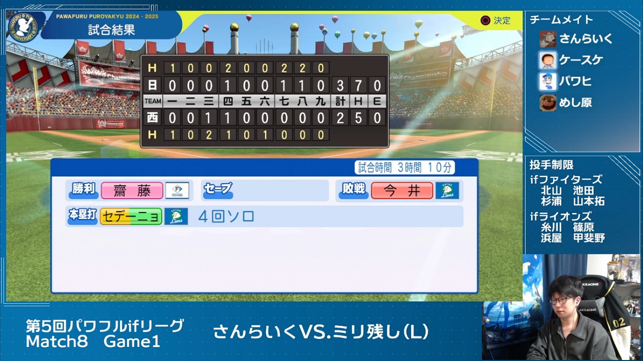 ifライオンズ 対 ifファイターズ 4回戦試合結果