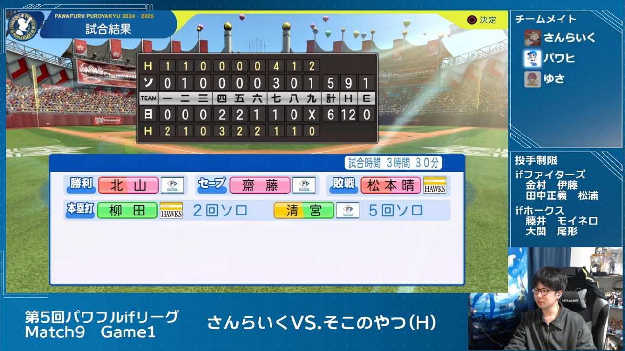 ifファイターズ 対 ifホークス 4回戦試合結果
