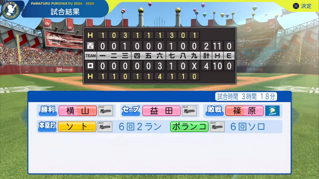 ifマリーンズ 対 ifライオンズ 6回戦試合結果