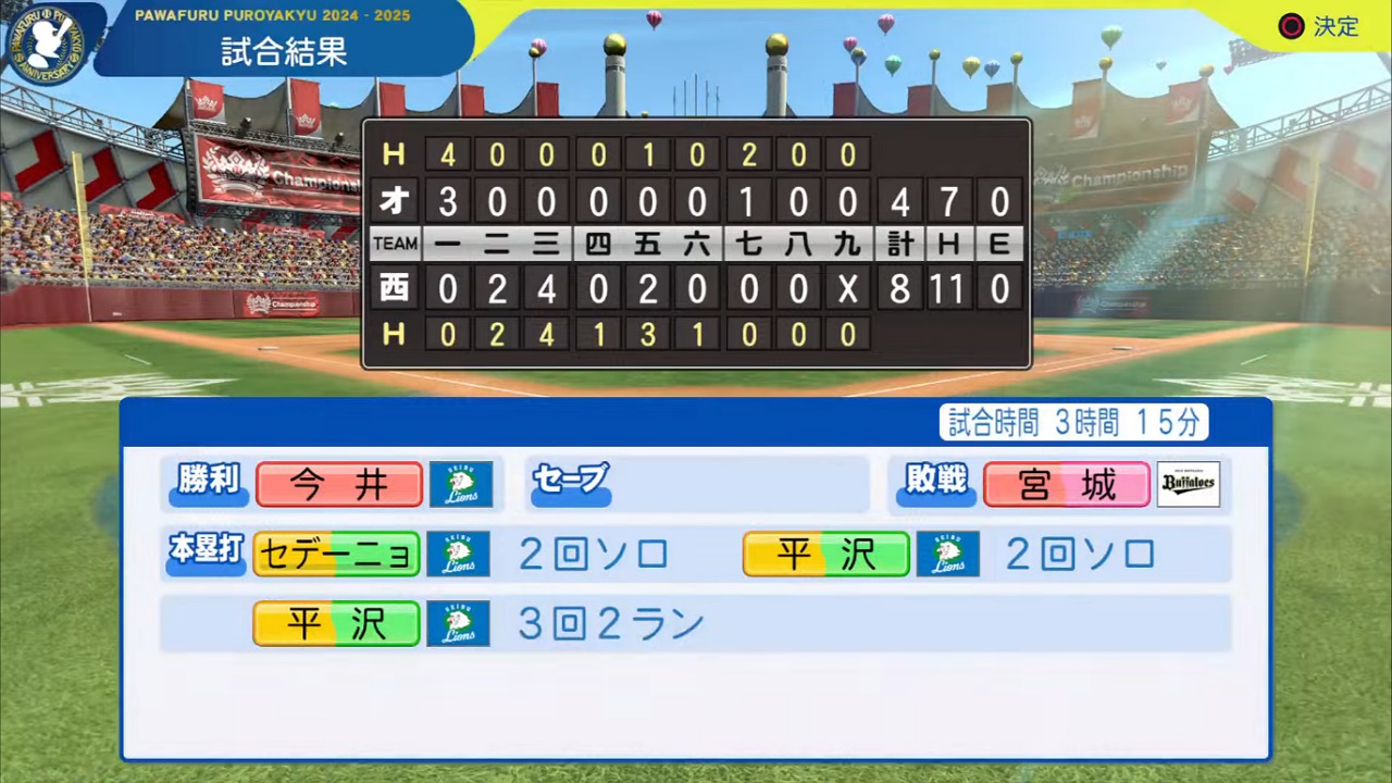 ifライオンズ 対 ifバファローズ 4回戦試合結果