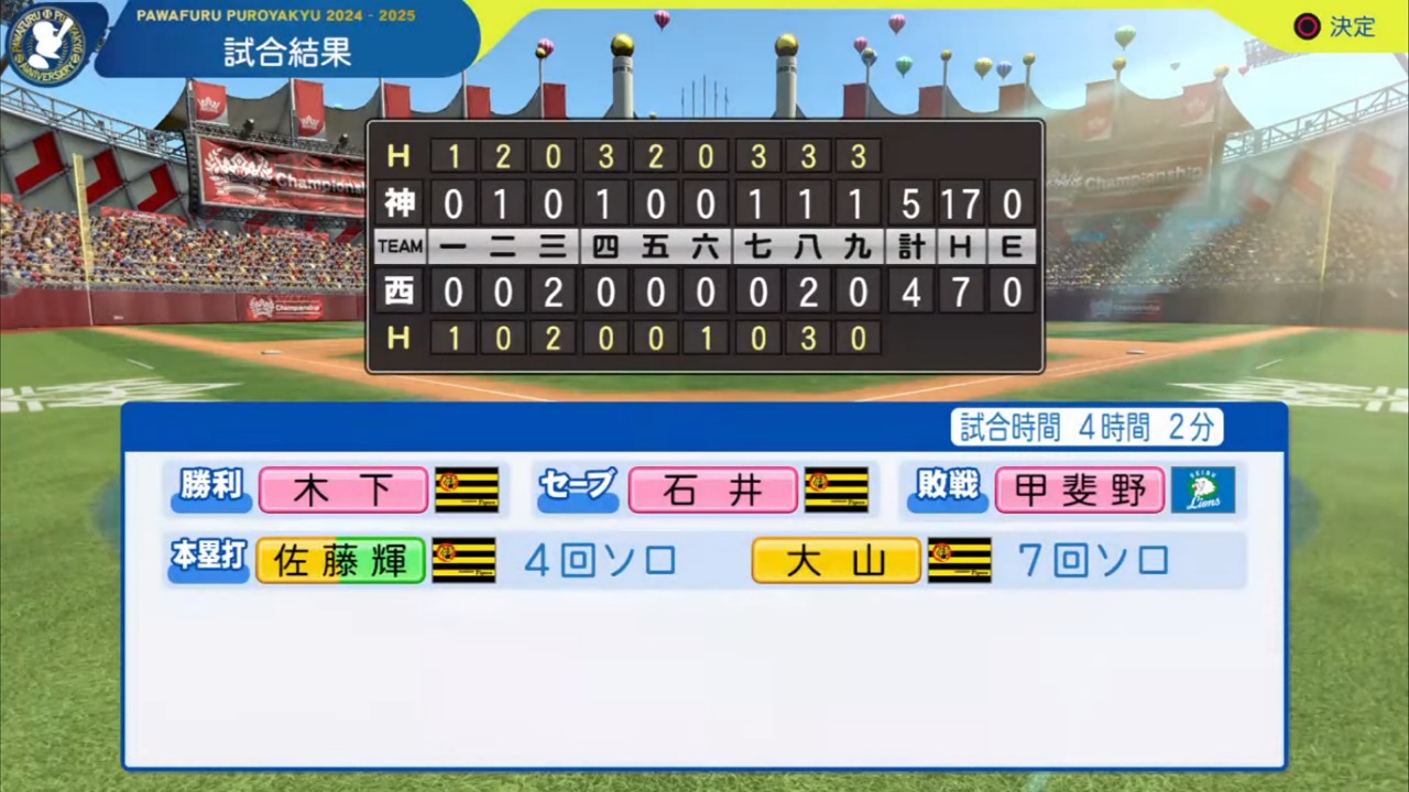 ifライオンズ 対 ifタイガース 1回戦試合結果