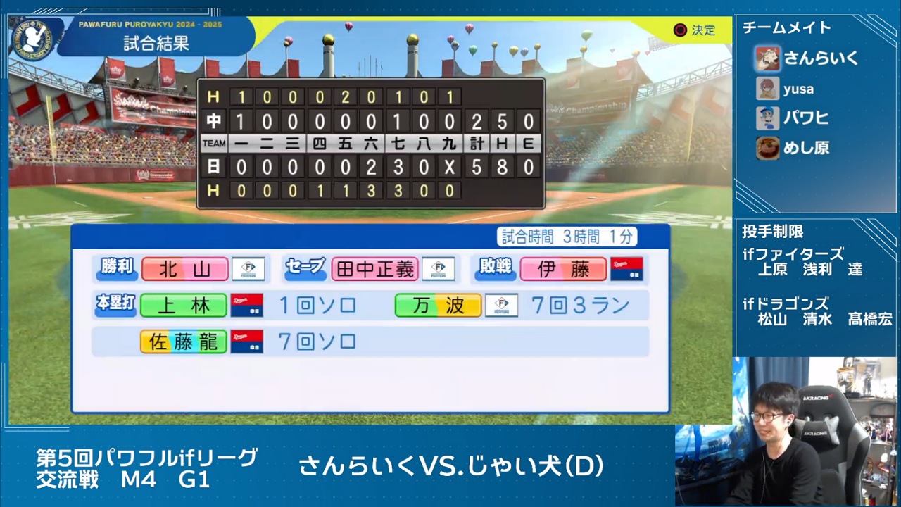 ifファイターズ 対 ifドラゴンズ 1回戦試合結果