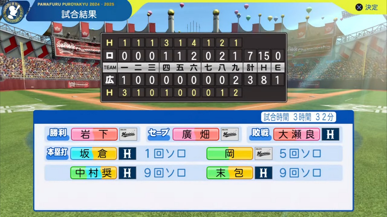 ifカープ 対 ifマリーンズ 2回戦