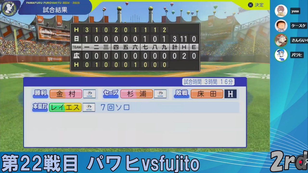 ifカープ 対 ifファイターズ 2回戦試合結果