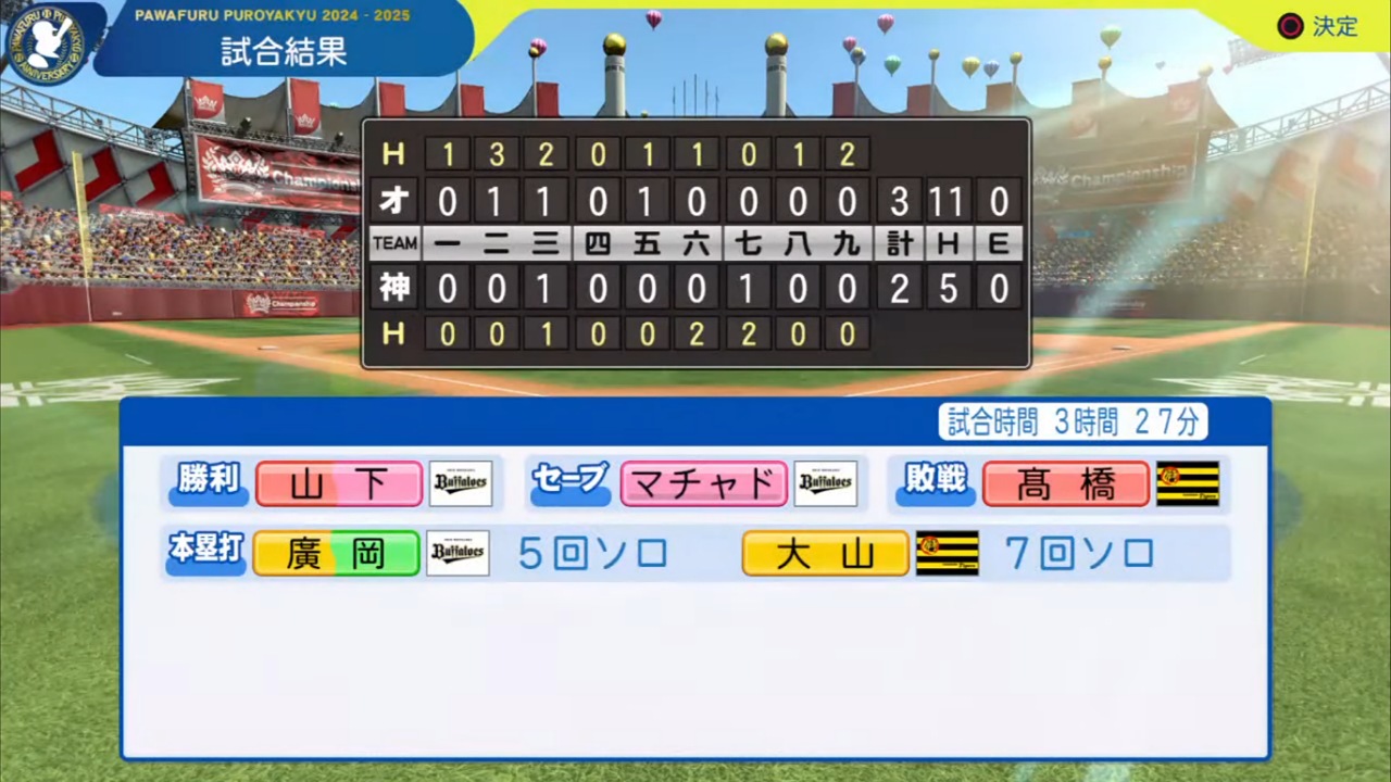 ifタイガース 対 ifバファローズ 2回戦試合結果