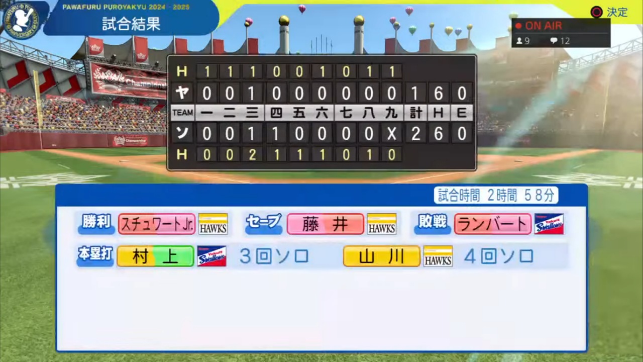 ifホークス 対 ifスワローズ 1回戦試合結果