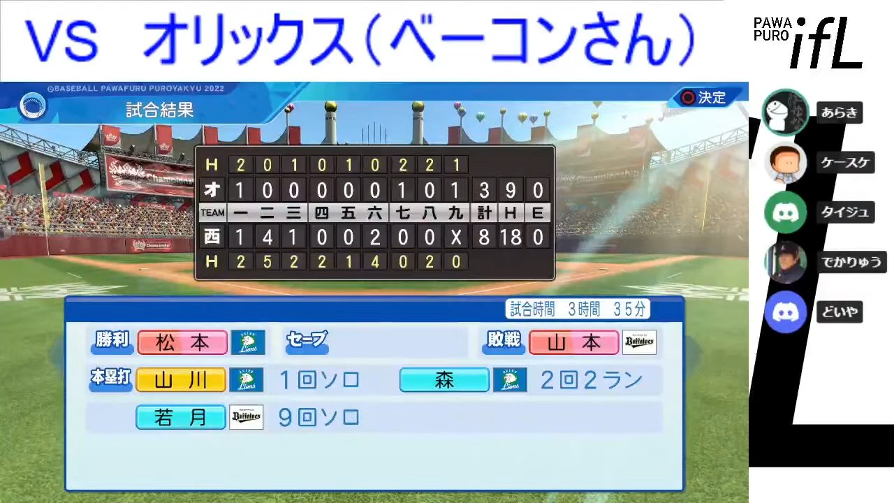 埼玉西武ライオンズ 対 オリックス・バファローズ 4回戦
