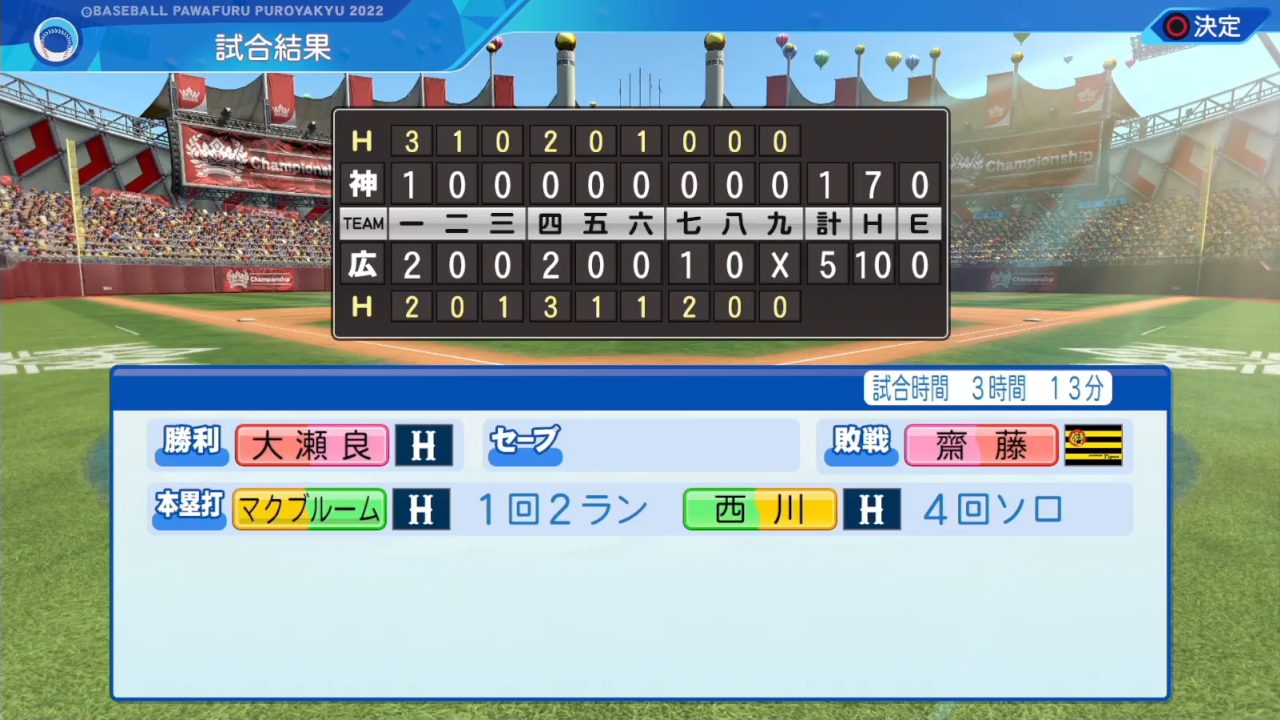 広島東洋カープ 対 阪神タイガース 2回戦