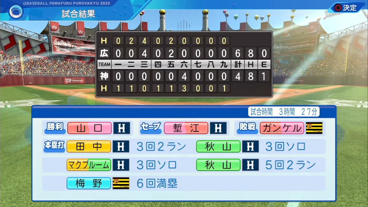 阪神タイガース 対 広島東洋カープ 4回戦