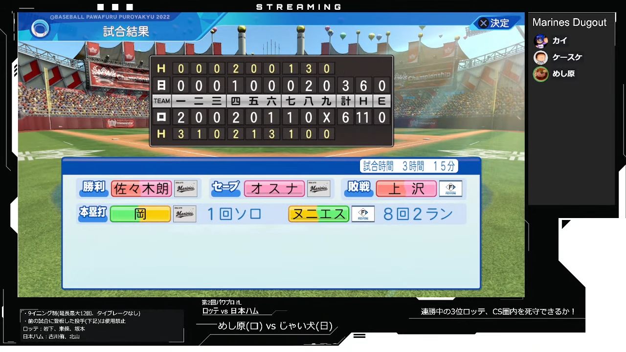 千葉ロッテマリーンズ 対 北海道日本ハムファイターズ 2回戦