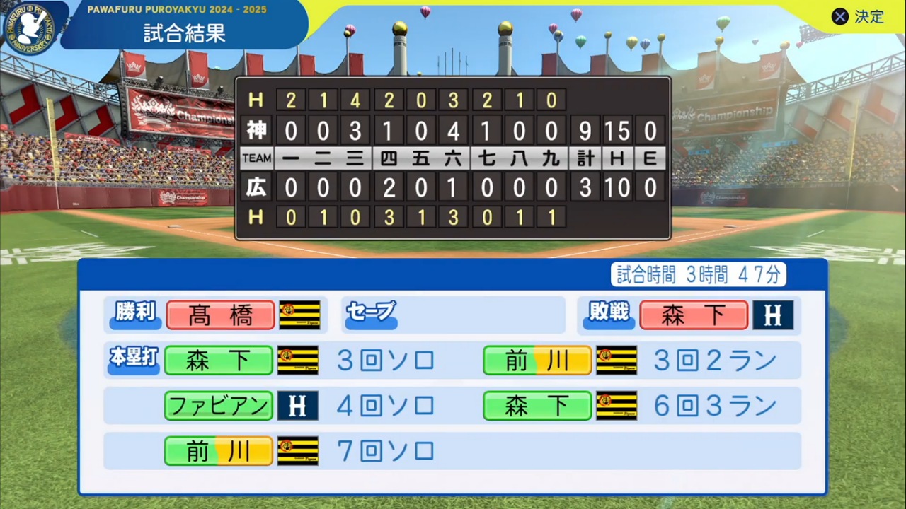 ifカープ 対 ifタイガース 5回戦試合結果