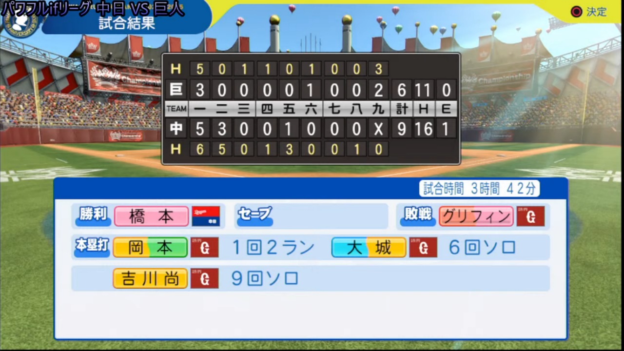 ifドラゴンズ 対 ifジャイアンツ 6回戦