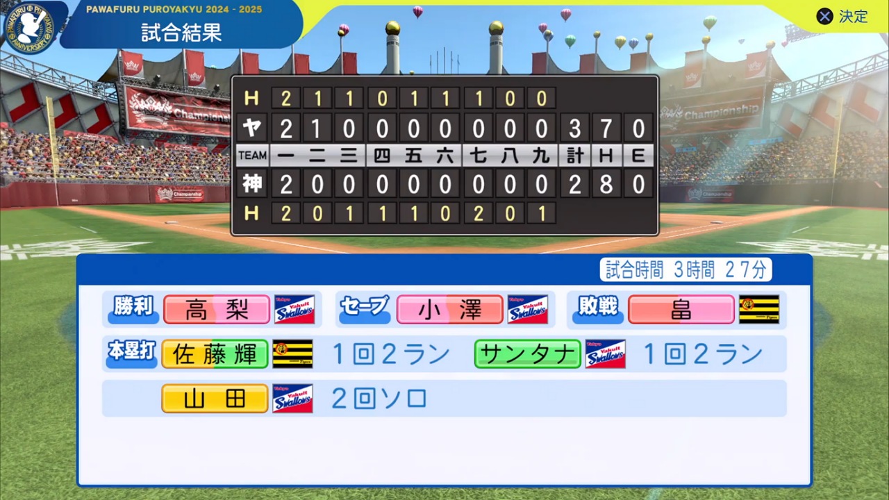 ifタイガース 対 ifスワローズ 6回戦試合結果