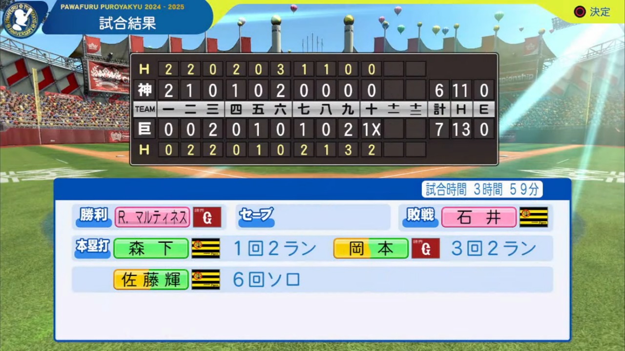 ifジャイアンツ 対 ifタイガース 6回戦試合結果