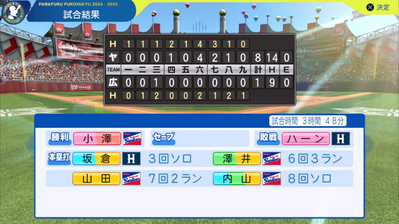 ifカープ 対 ifスワローズ 6回戦試合結果