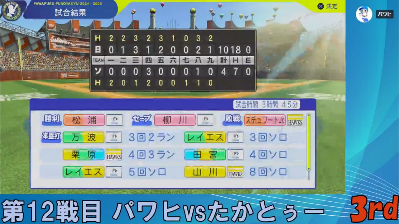 ifホークス 対 ifファイターズ 3回戦試合結果