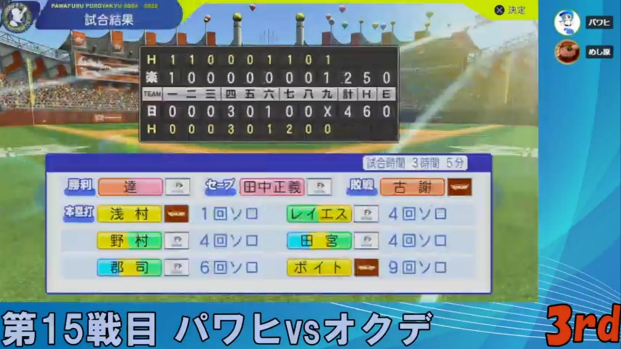 ifファイターズ 対 ifイーグルス 3回戦試合結果