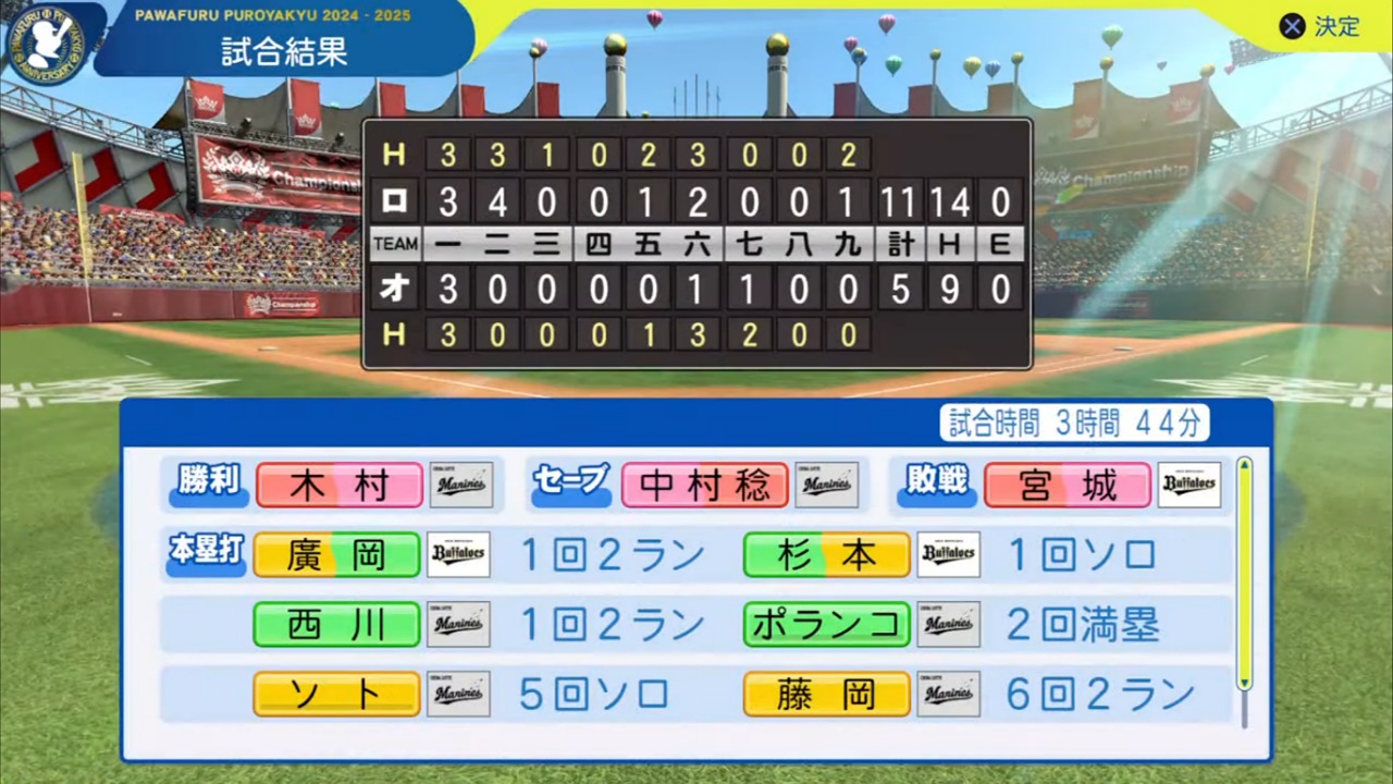 ifバファローズ 対 ifマリーンズ 6回戦試合結果