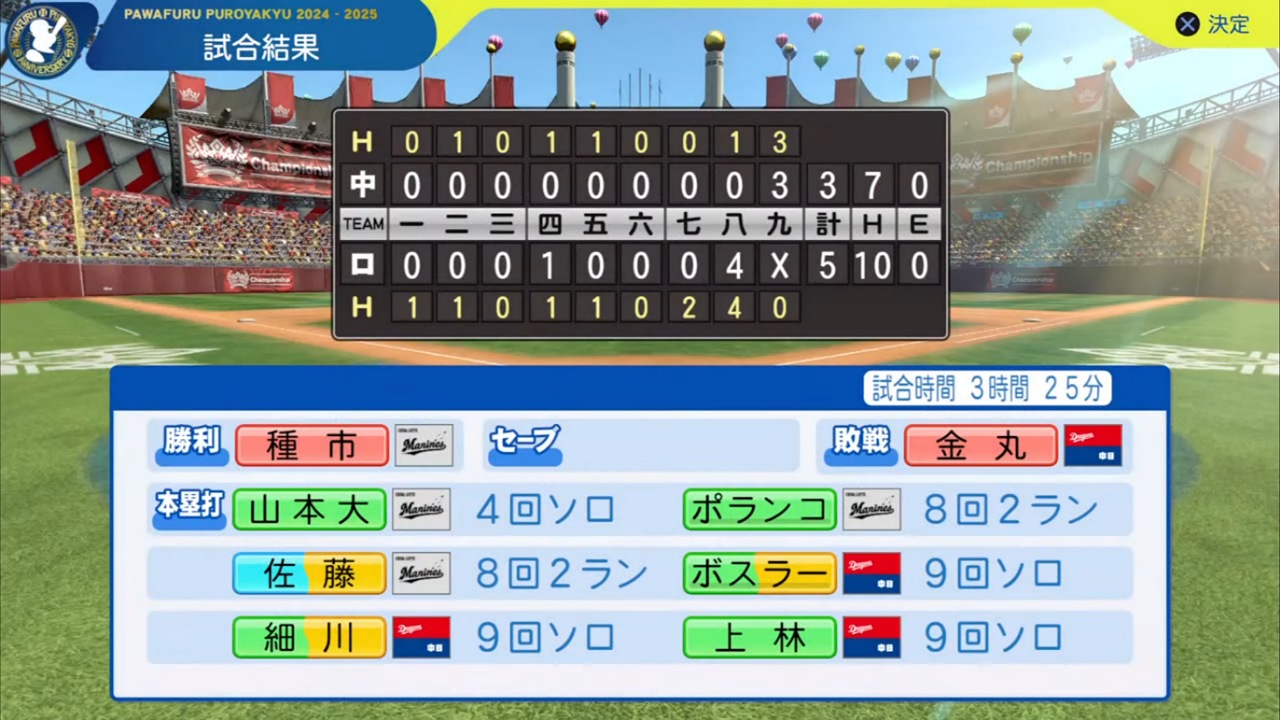 ifマリーンズ 対 ifドラゴンズ 1回戦試合結果