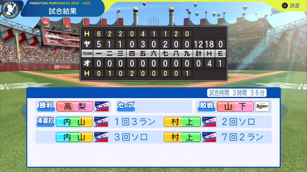 ifバファローズ 対 ifスワローズ 1回戦試合結果