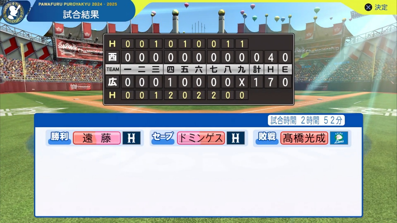 ifカープ 対 ifライオンズ 2回戦試合結果