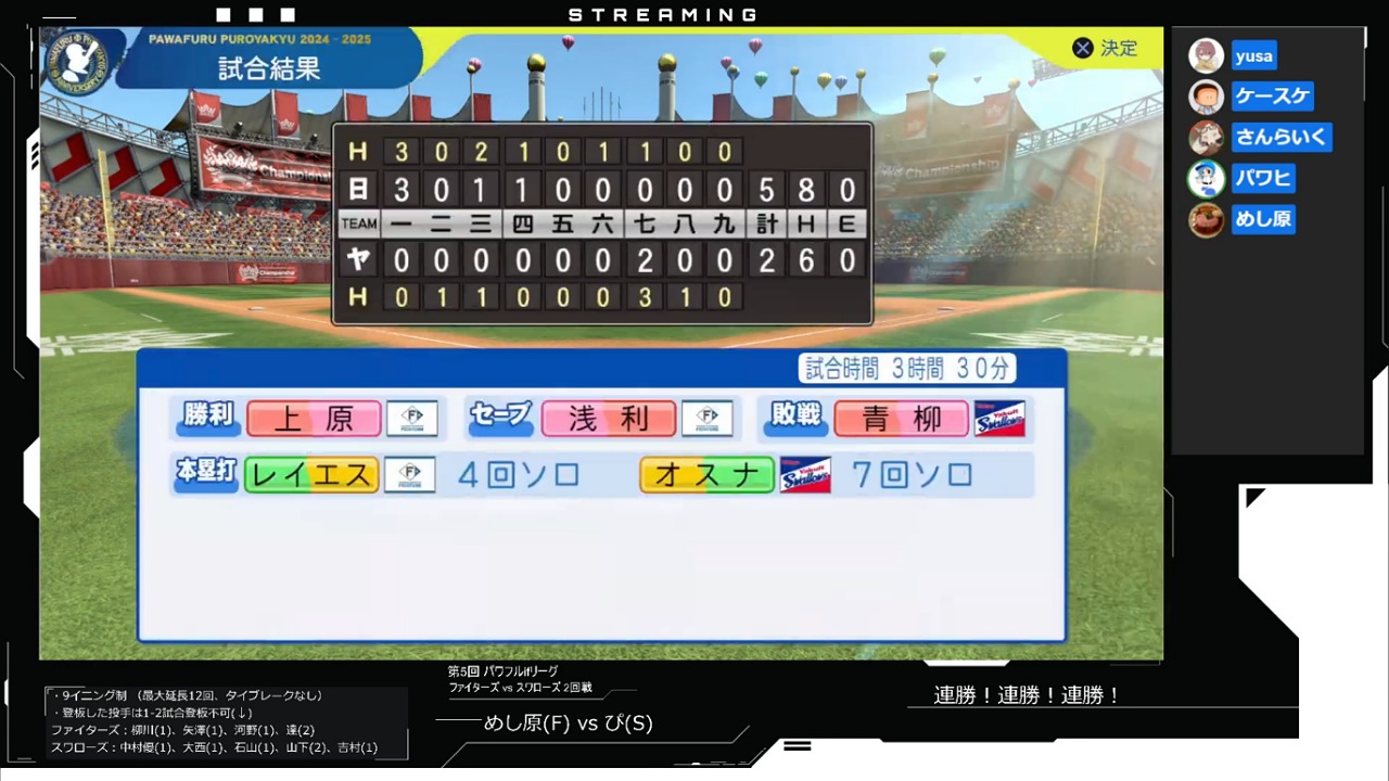 ifスワローズ 対 ifファイターズ 2回戦試合結果