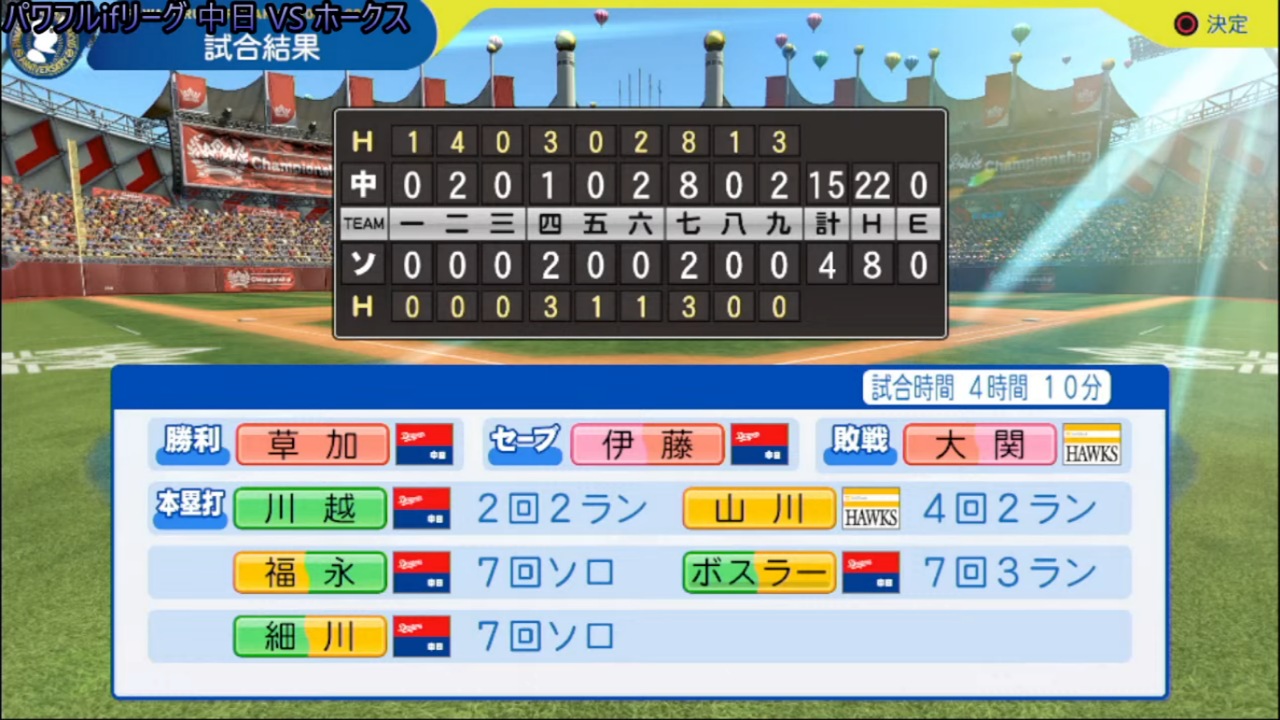 ifホークス 対 ifドラゴンズ 1回戦試合結果