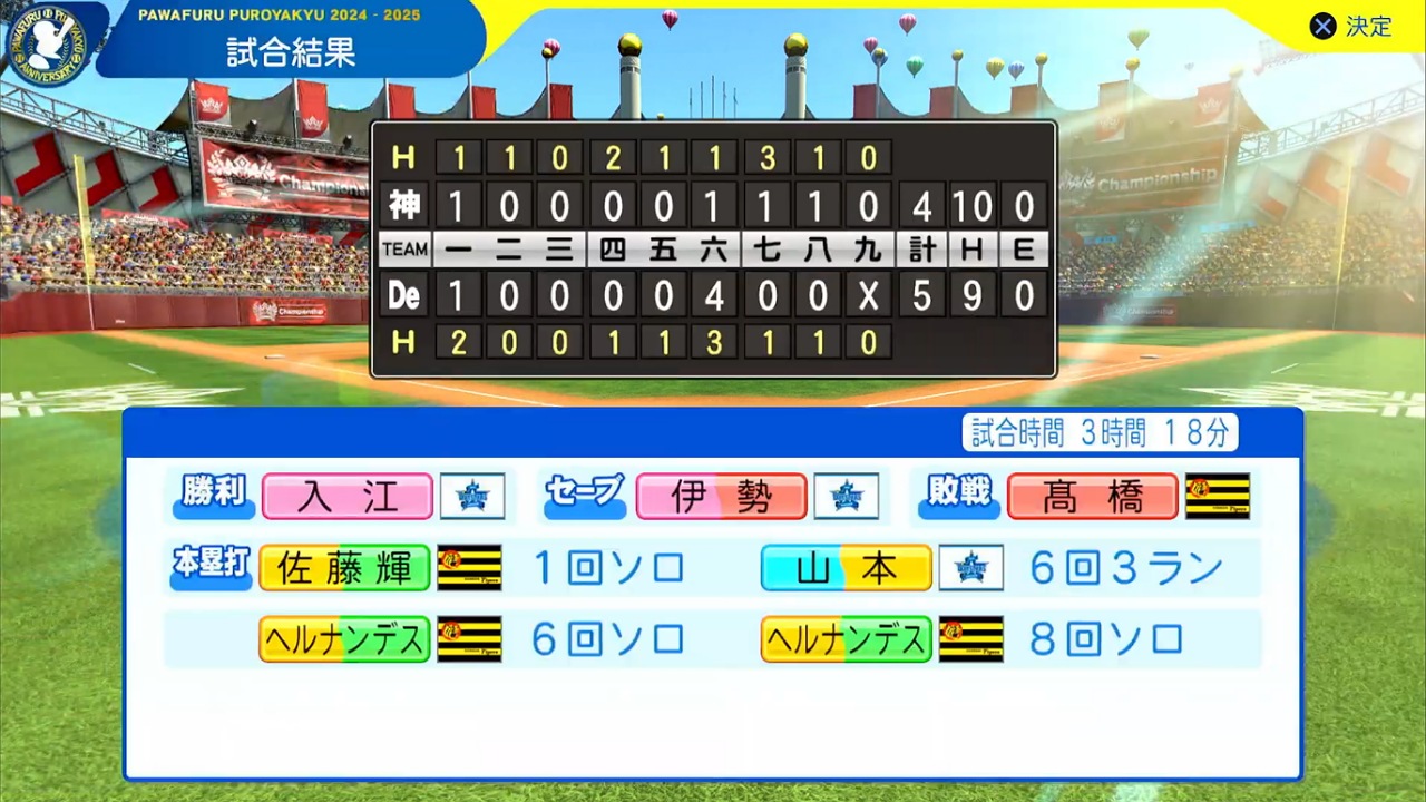 ifベイスターズ 対 ifタイガース 2回戦試合結果