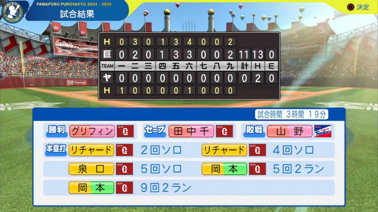 ifスワローズ 対 ifジャイアンツ 3回戦試合結果