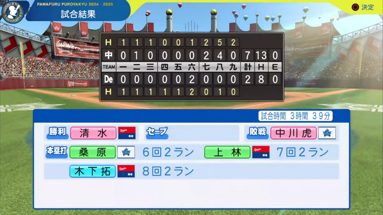 ifベイスターズ 対 ifドラゴンズ 2回戦試合結果