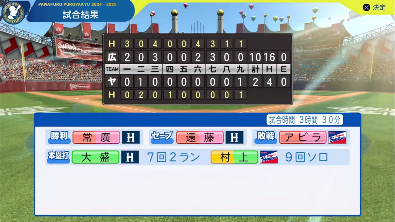 ifスワローズ 対 ifカープ 3回戦試合結果