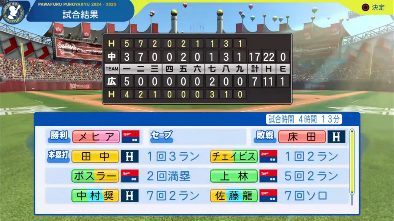 ifカープ 対 ifドラゴンズ 2回戦試合結果