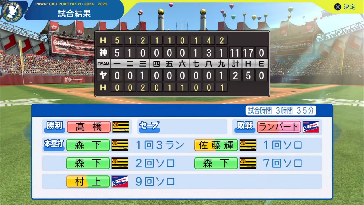 ifスワローズ 対 ifタイガース 3回戦試合結果