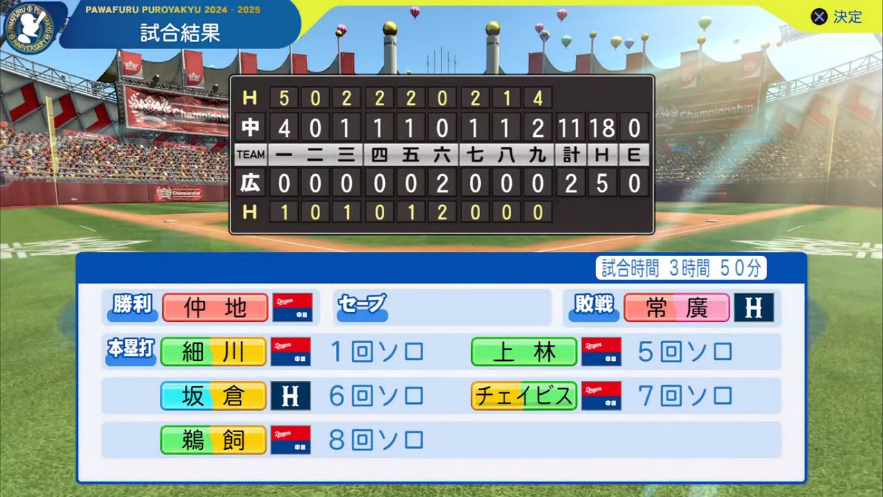 ifカープ 対 ifドラゴンズ 3回戦試合結果